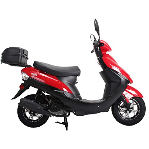 50 Gas Moped with 10" Aluminum Wheels, Rear Trunk, Electric/Kick Start, Black P288812