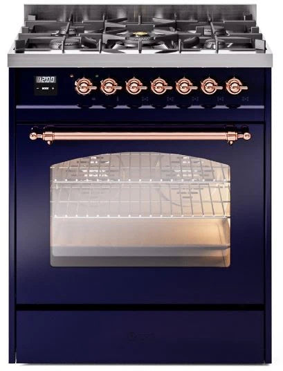 Blue Dual Fuel Natural Gas Range with Copper Trim J904