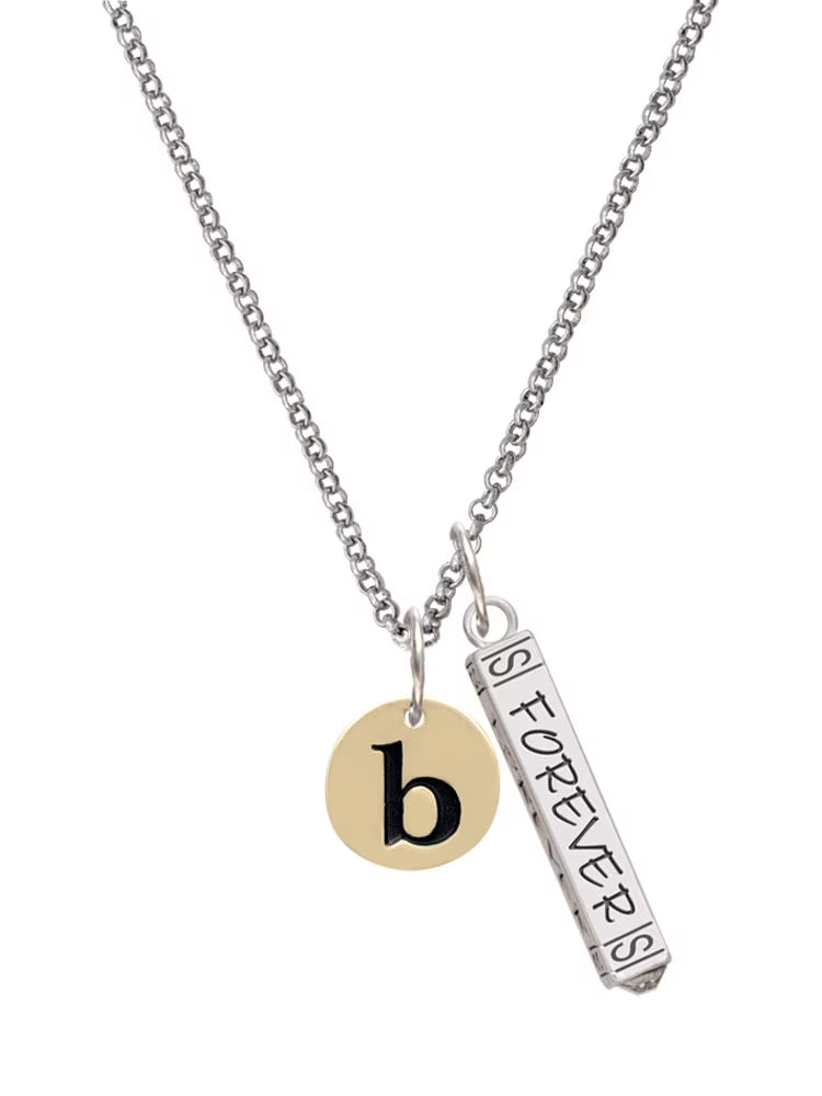 Goldtone Disc Initial Bar Charm Necklace, 23" Q7267