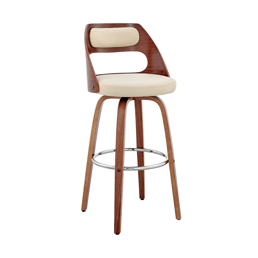 Cream and Brown 26 inch Leatherette Barstool with Cut Out Back O898180
