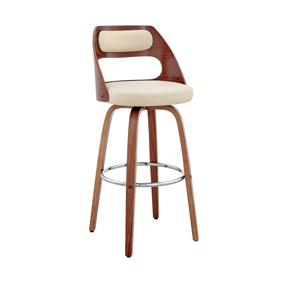 Cream and Brown 26 inch Leatherette Barstool with Cut Out Back O898180