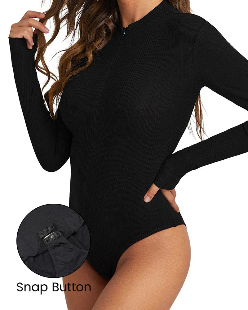 Ribbed Long Sleeve Half-Zip Bodysuit H862