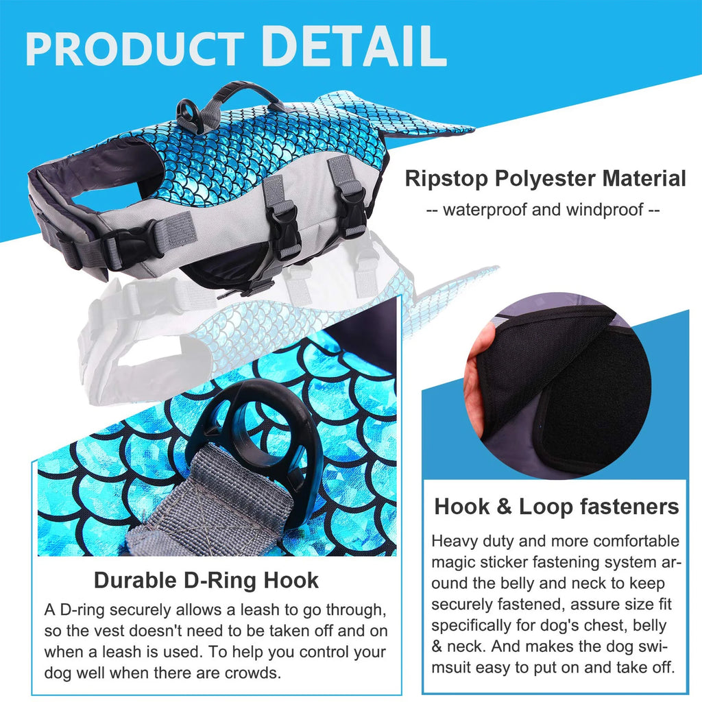Dog Life Jacket with Rescue Handle, Reflective Adjustable Life Vest E427