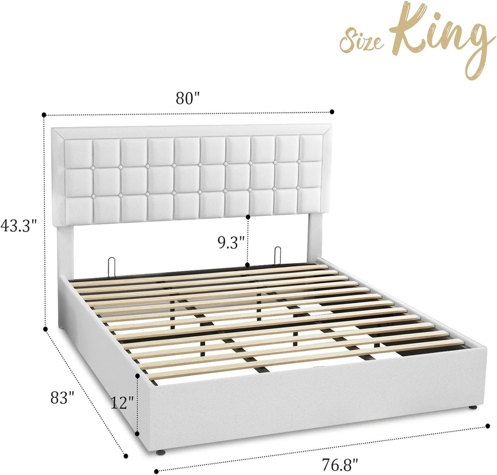 King Size Lift Up Storage Upholstered Platform Bed Frame K929464