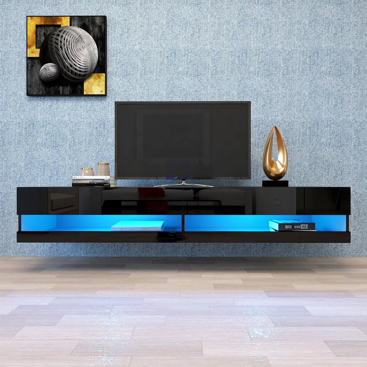 White 80" Wall Mounted Floating TV Stand with LED U686244