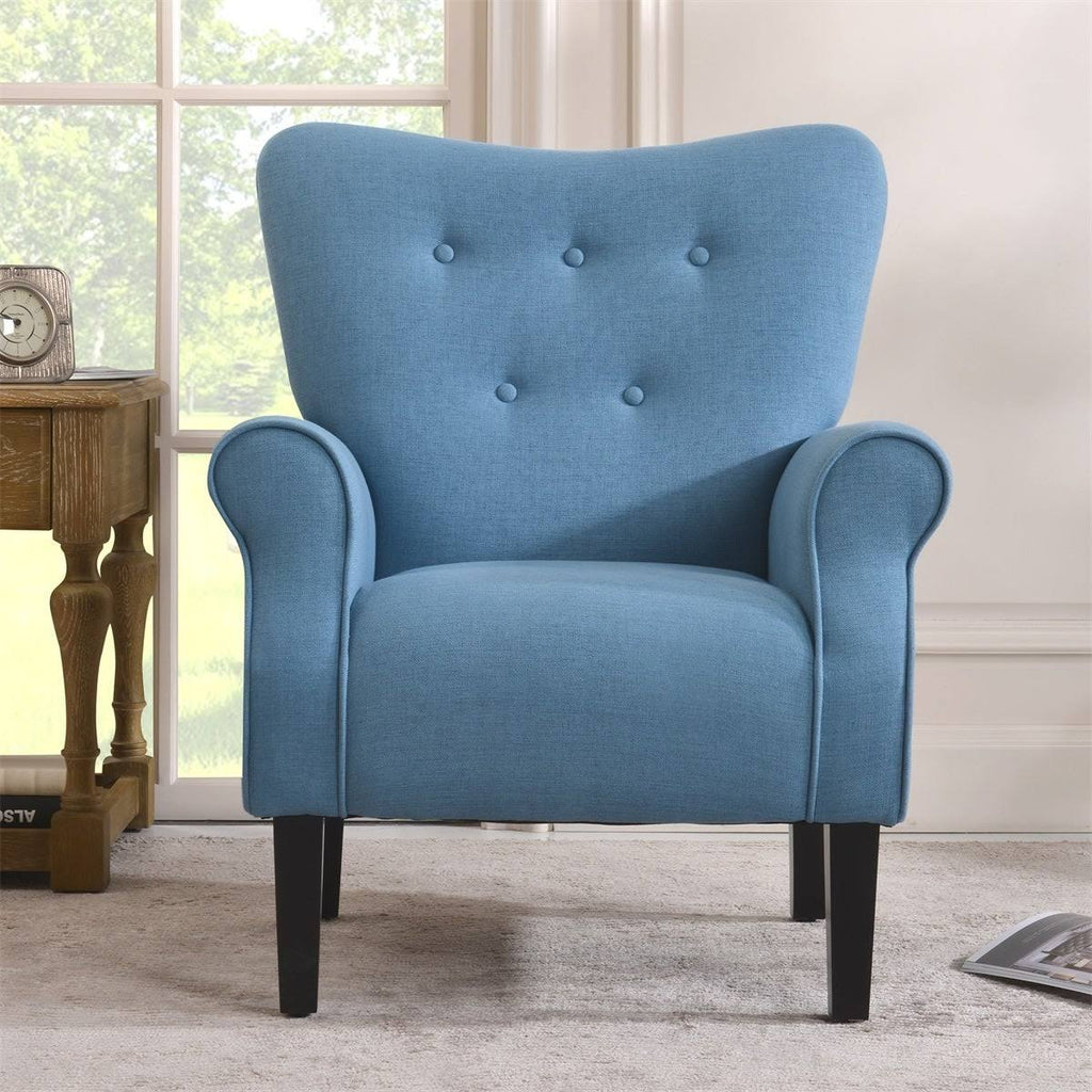 Blue Wing Back Accent Chair with Wooden Legs A863