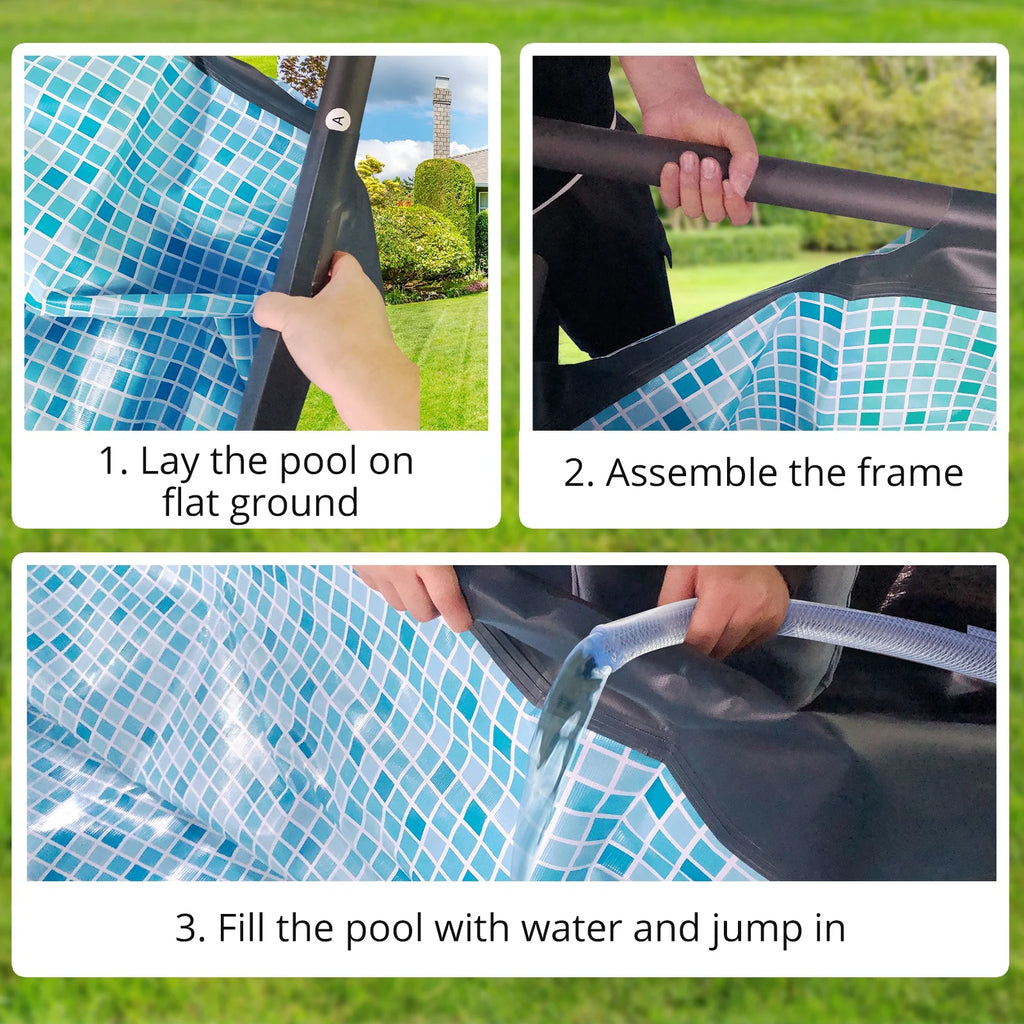 14' x 7' x 48" Rectangle Metal Frame Above Ground Swimming Pool Q747