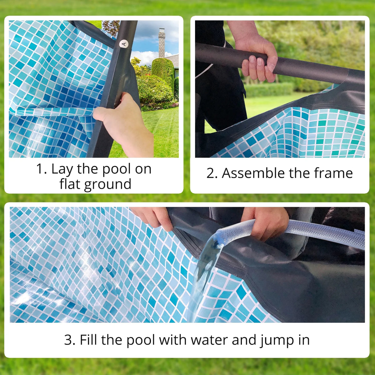 14' x 7' x 48" Rectangle Metal Frame Above Ground Swimming Pool Q747
