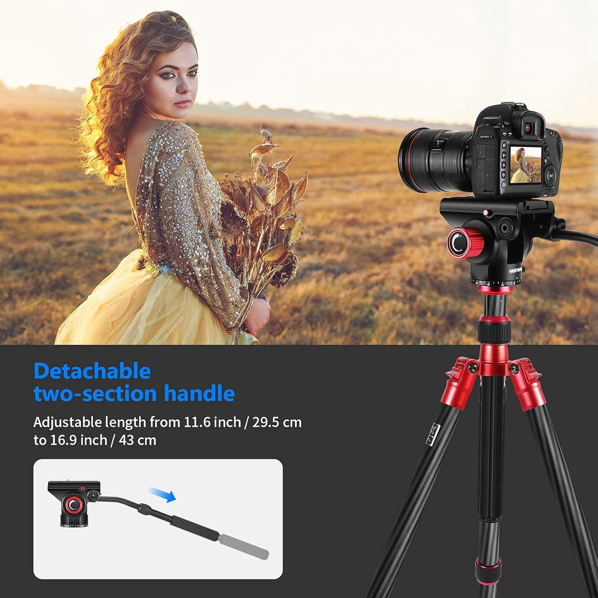 Metal Heavy Duty Video Camera Tripod Fluid Drag Pan Head with Sliding Plate and 2-Section Adjustable Handle, Load up to 11pounds/5kilograms, Pack of 2 W306