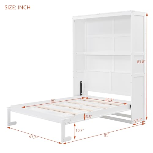White Queen Murphy Wall Bed with Cushion J340