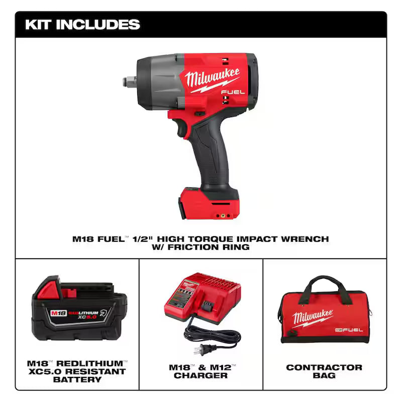 18V Lithium-Ion Brushless Cordless 1/2 in. Impact Wrench Kit with 5.0 Ah Battery and Bag V799