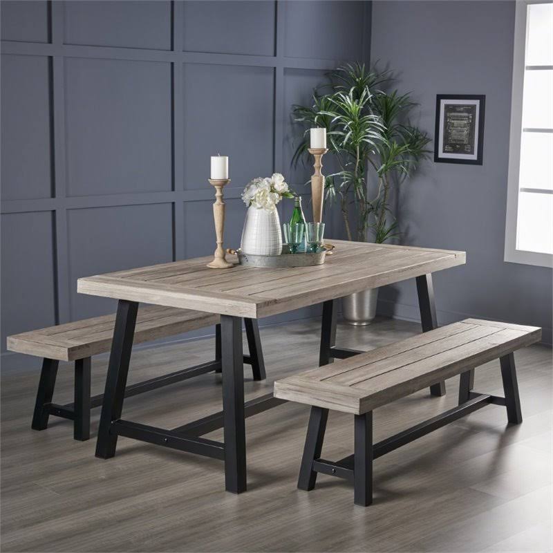 3 Piece Outdoor Acacia Wood Dining Set in Light Gray Z592