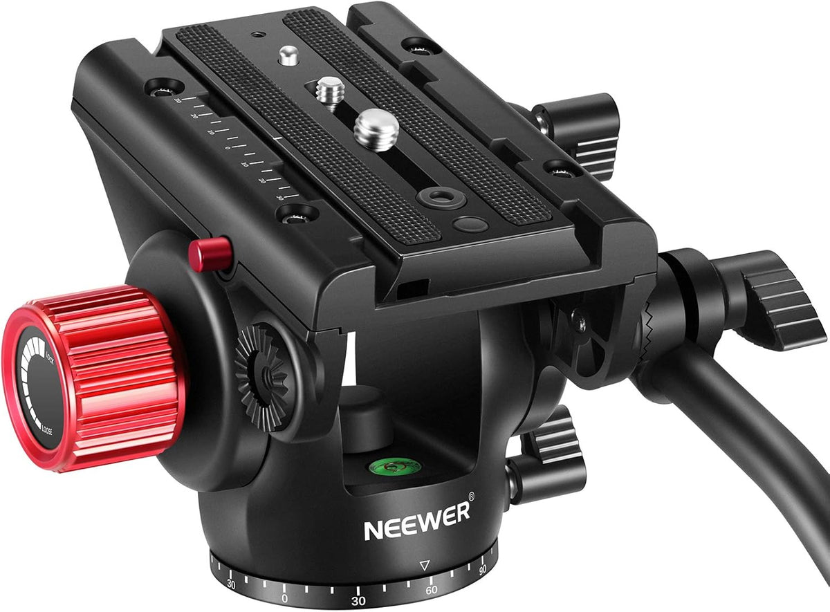 Metal Heavy Duty Video Camera Tripod Fluid Drag Pan Head with Sliding Plate and 2-Section Adjustable Handle, Load up to 11pounds/5kilograms, Pack of 2 W306