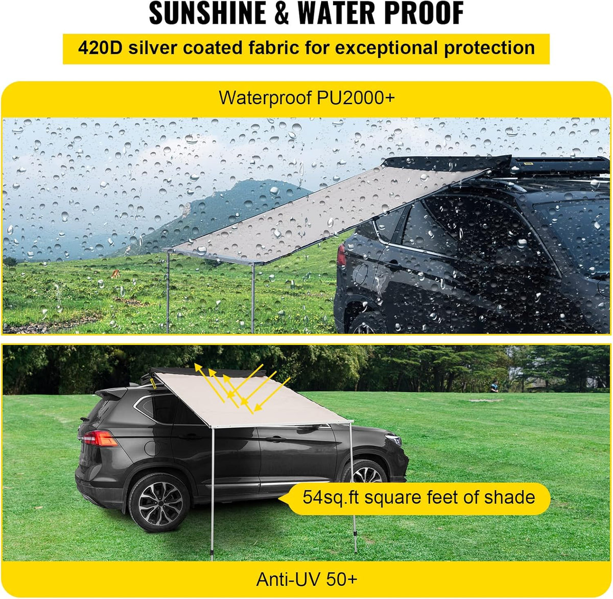 6.6'x8.2' Waterproof UV50+ Retractable Car Side Awning with Carry Bag R9260