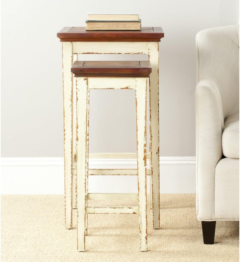 Antiqued White and Dark Brown Nesting Tables J2666