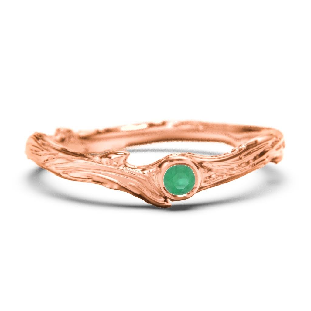 10k Rose Gold Organic Twig Band with Birthstone and Aquamarine Stone L34465