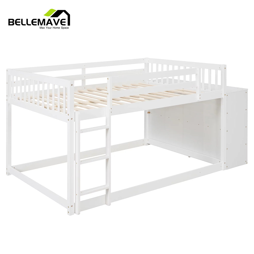 Full over Full Bunk Bed with Storage Cabinet, Ladder and Guardrail, White F5459