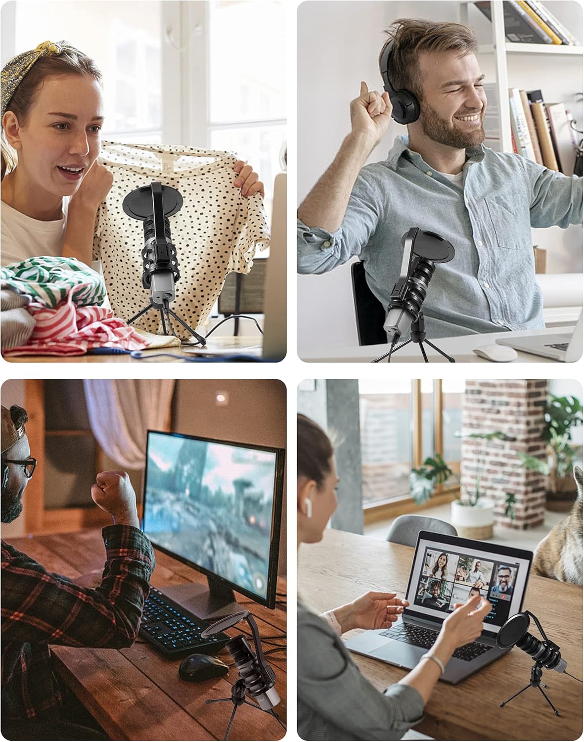 USB Metal Condenser Microphone with Tripod Stand, Shock Mount and Pop Filter, Black Pack of 2 E814