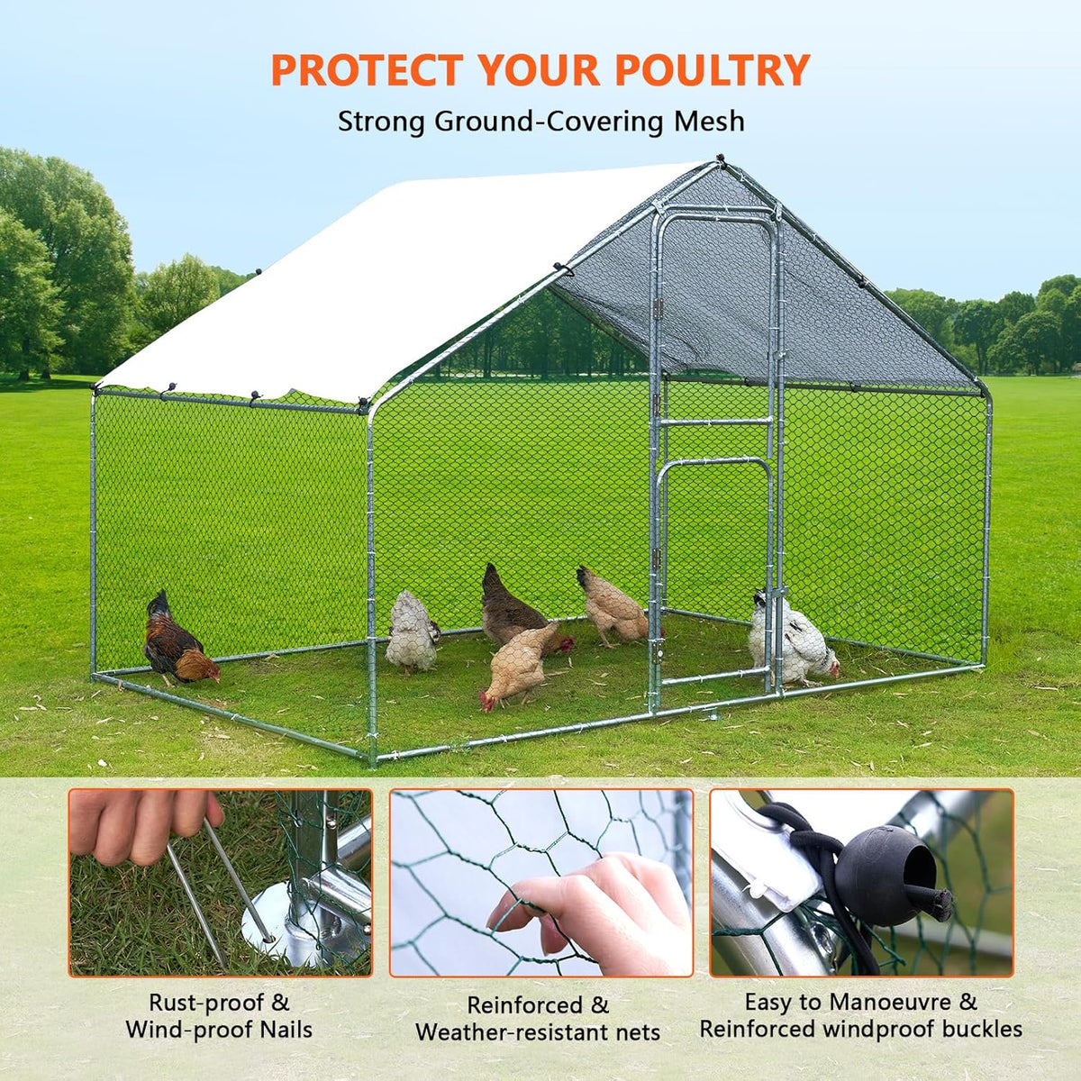 Large Metal Chicken Coop with Anti-UV Cover (9.8 * 6.6FT) H63516