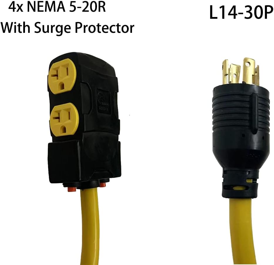 40Ft L14-30P to Four 5-20R 30 Amp Generator Power Cord V93647