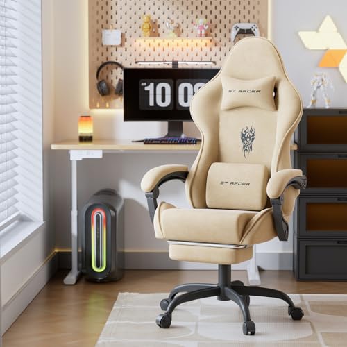 Green Velvet Ergonomic Gaming Chair with Footrest and Massage Lumbar Cushion P937