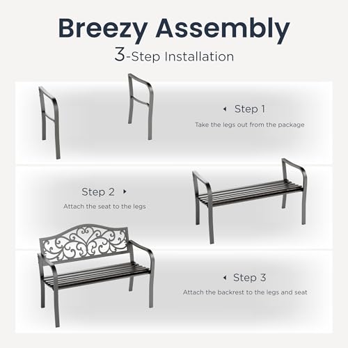 43 Inch Cast Iron Steel Frame Outdoor Garden Bench H641877