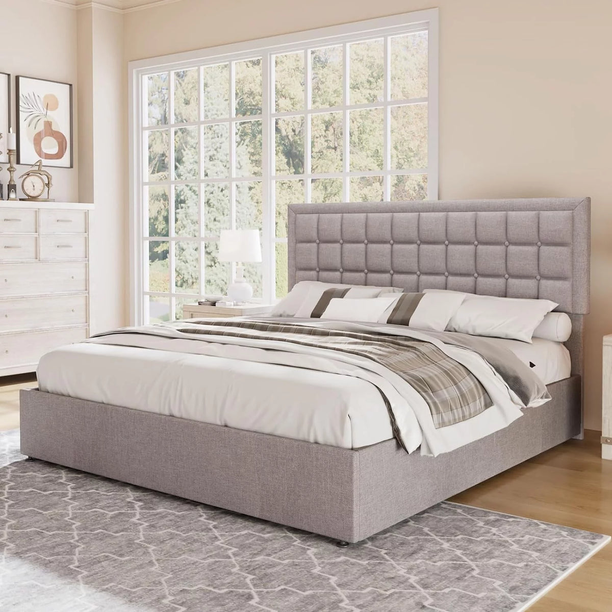 King Size Lift Up Storage Upholstered Platform Bed Frame K929464