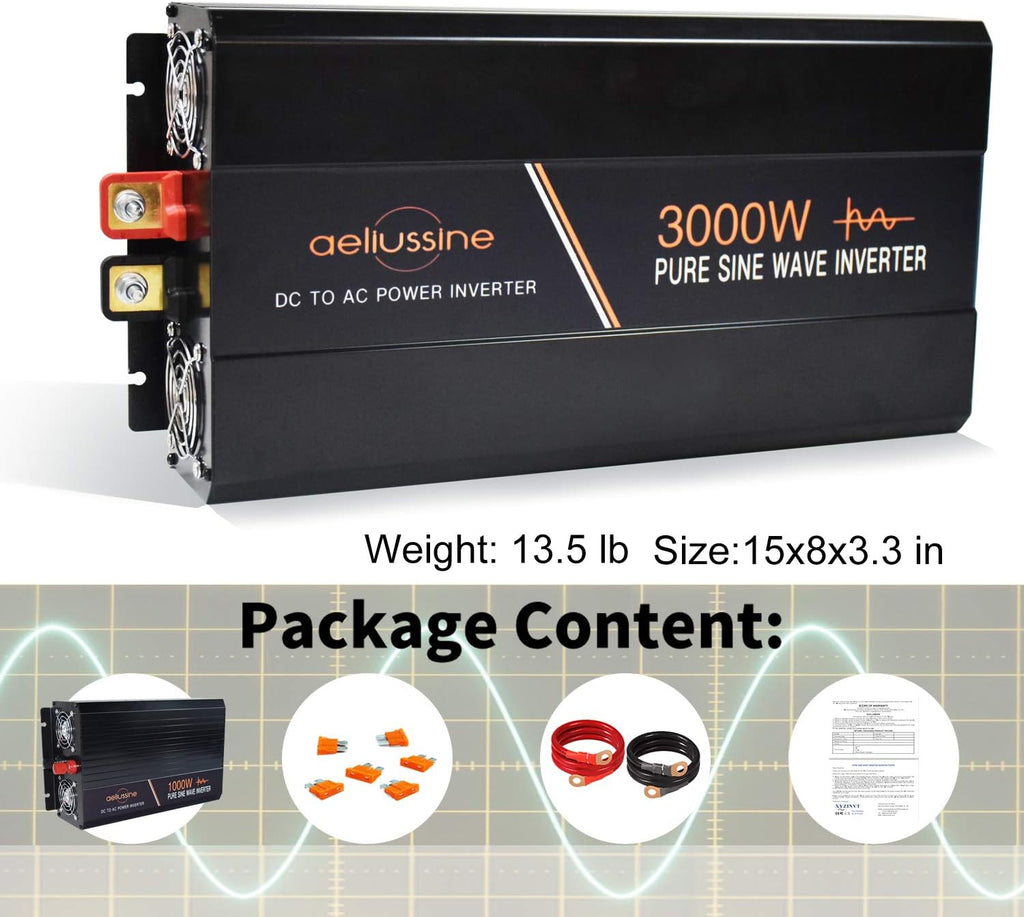 3000 Watt Pure Sine Wave Inverter 24 Volt DC to AC 110V 120V with LCD Display N199