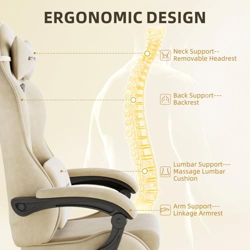 Green Velvet Ergonomic Gaming Chair with Footrest and Massage Lumbar Cushion P937