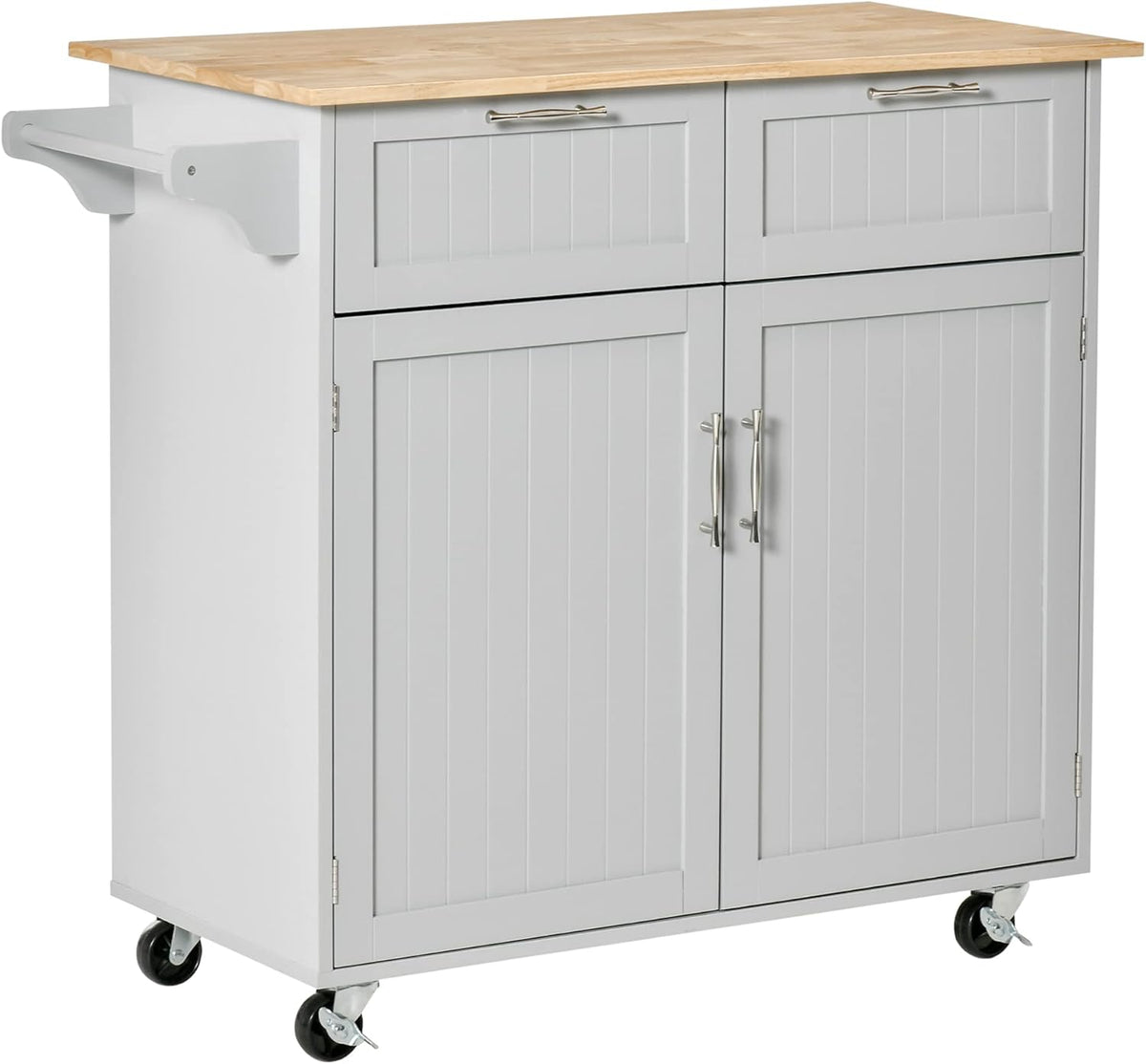 White Rolling Kitchen Island with Rubberwood Top and Drawers Z44518