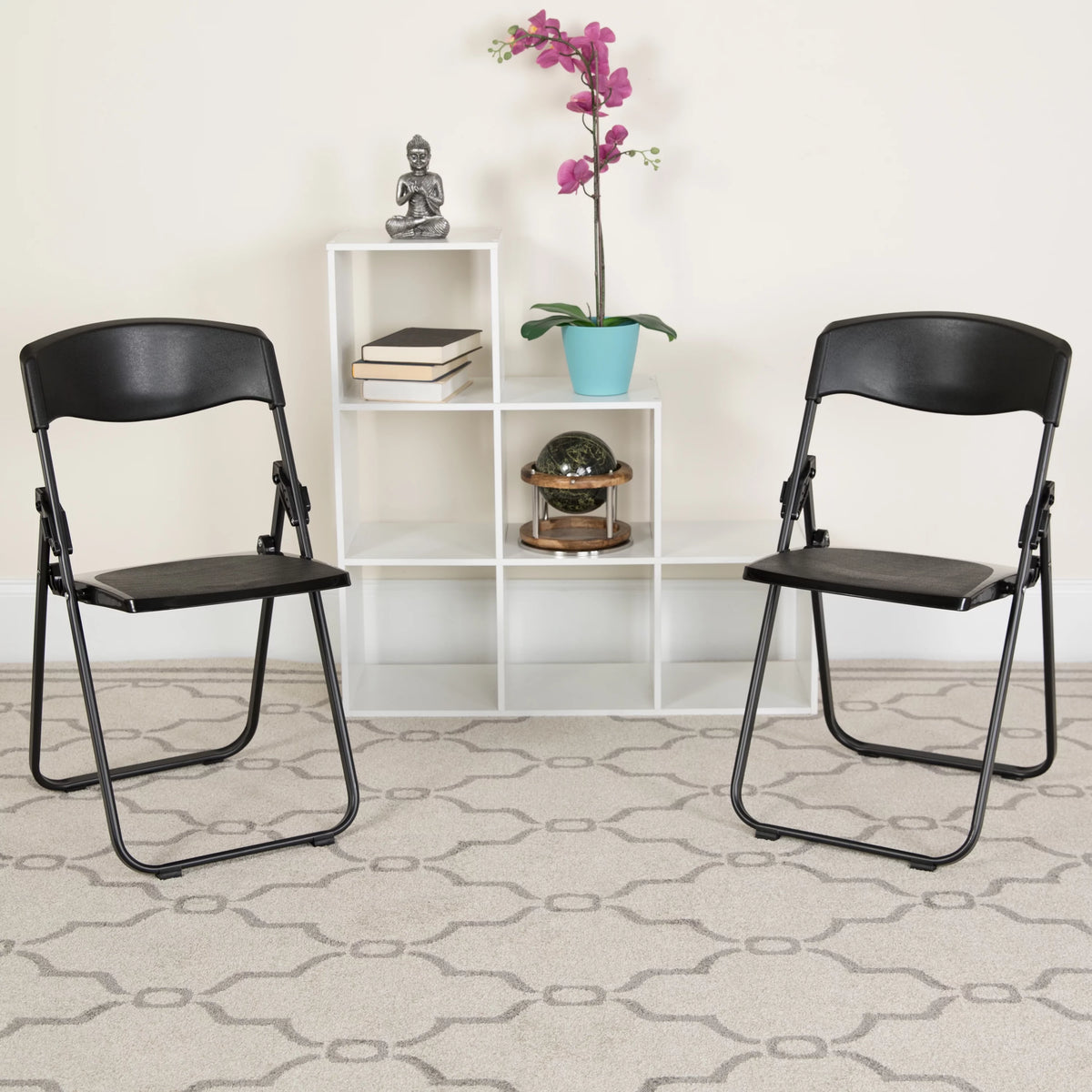2 Pack Heavy Duty Black Plastic Folding Chair S624091