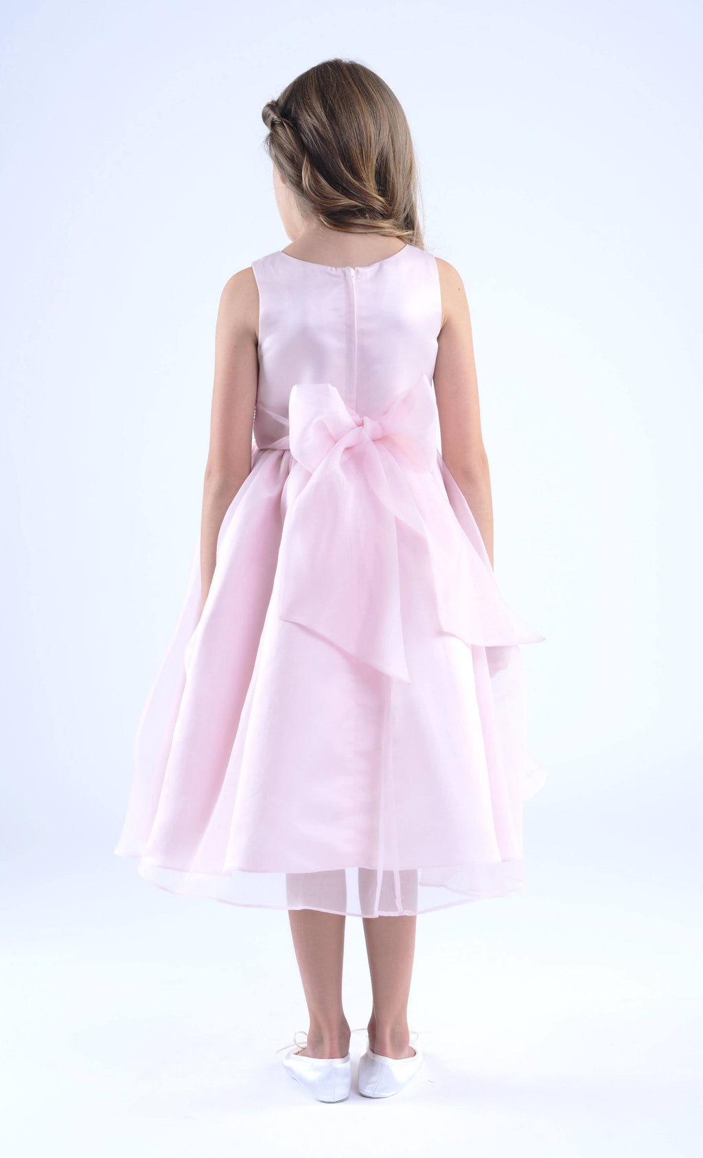 Champagne Beaded Sash Organza Dress S917