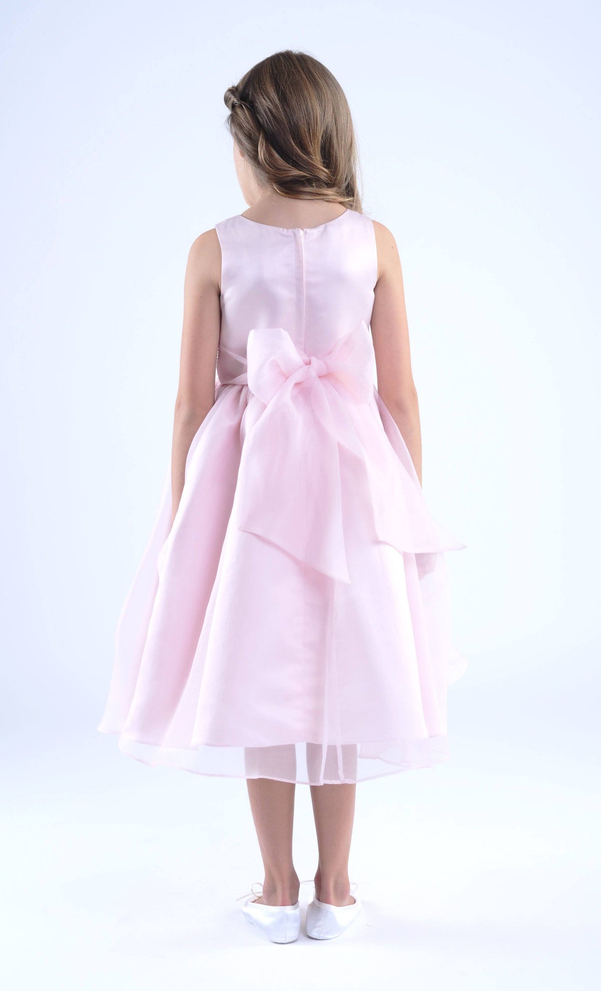Champagne Beaded Sash Organza Dress S917