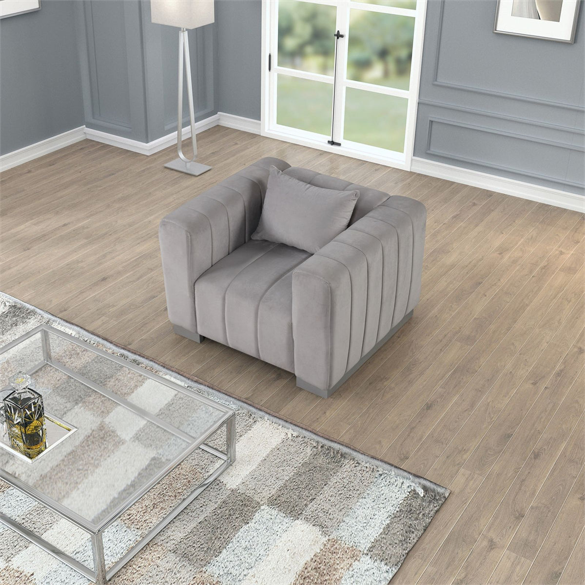 3-PC Velvet Sofa and 2 Armchairs Set Light Gray S12720