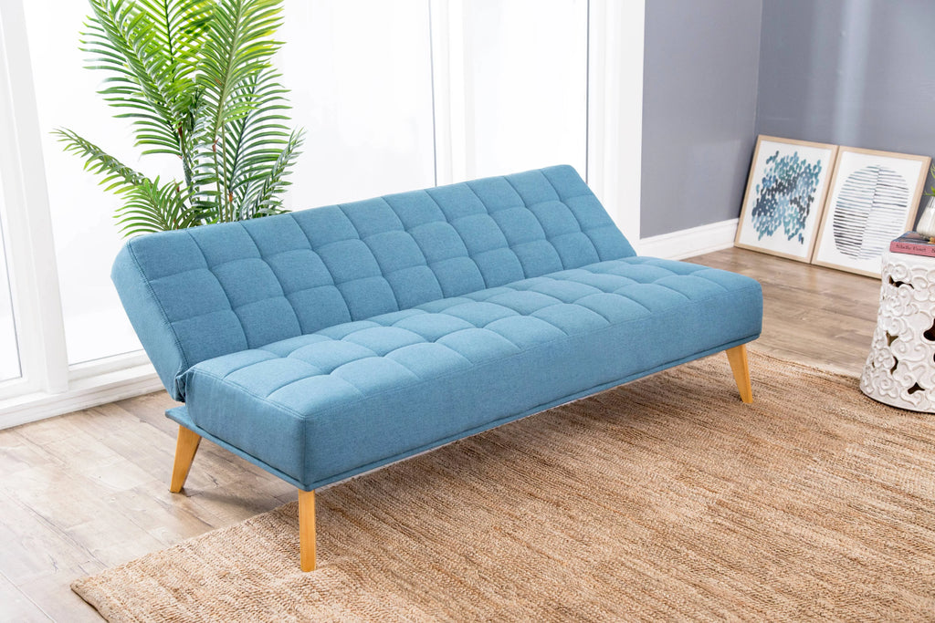 Blue Tufted Fabric Convertible Sofa Futon P1367