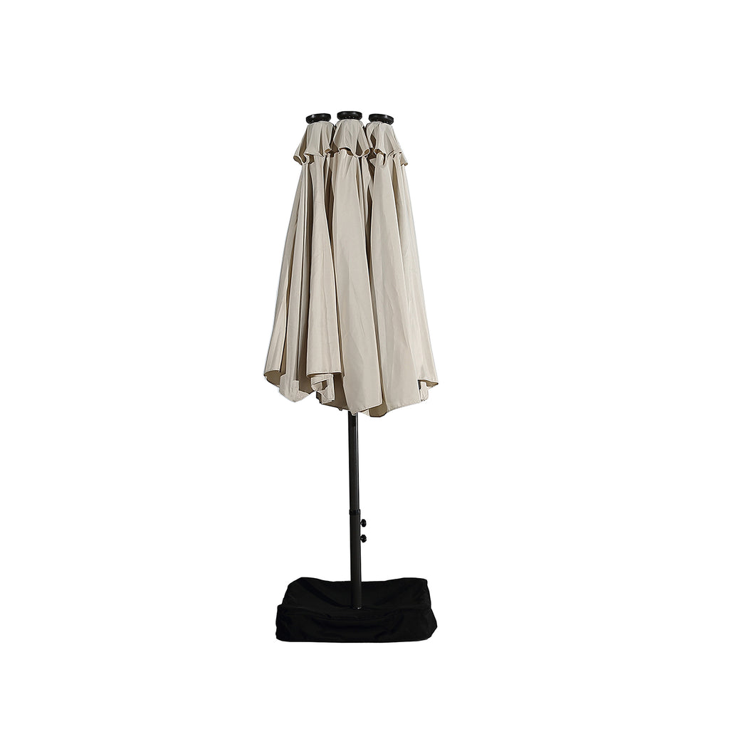 15ft Outdoor Solar Umbrella with 36 LED Patio Double-Sided Umbrella with Crank, Air-Vented Canopy, Base Included (Beige) E775649