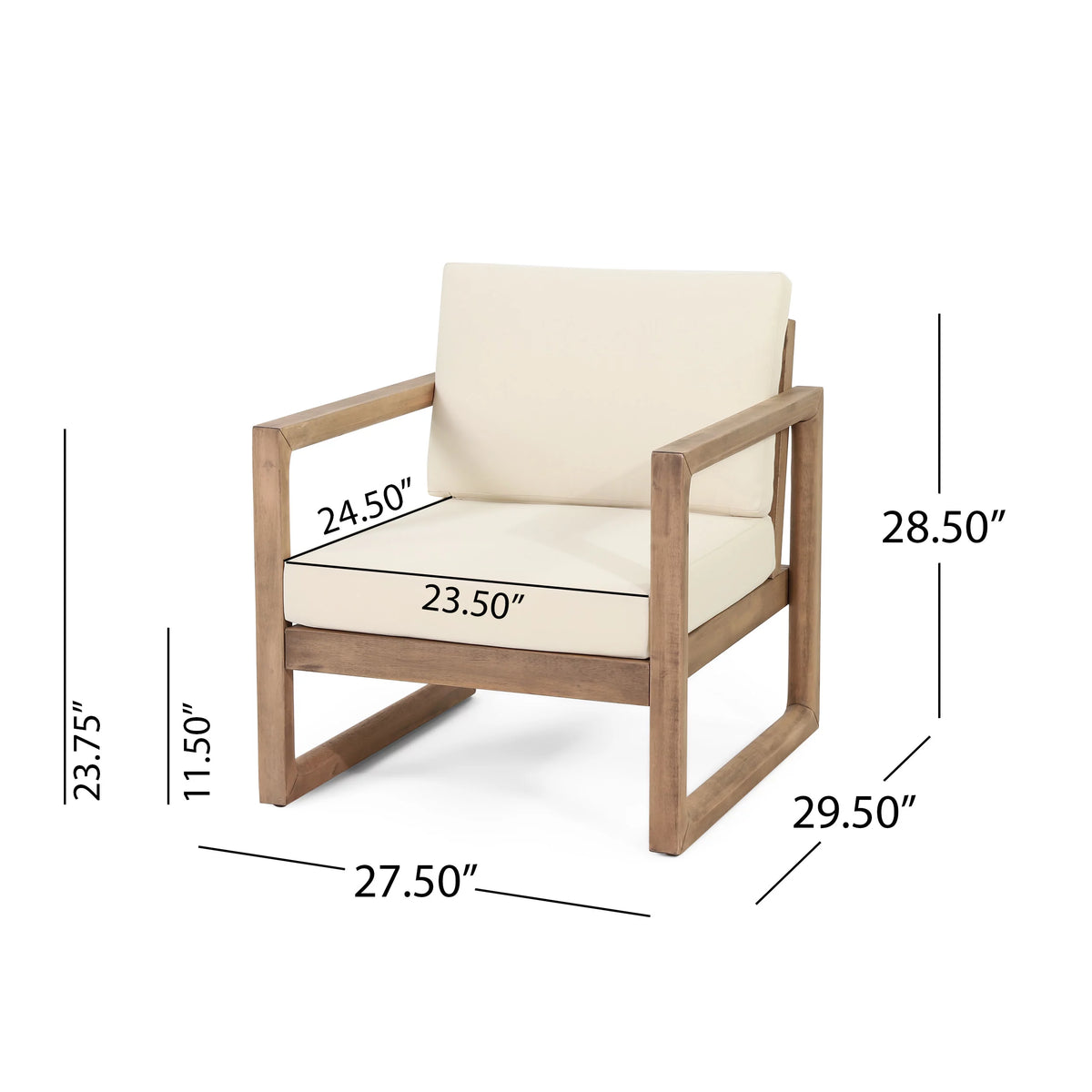Acacia Wood Outdoor Club Chair with Cushions C8066