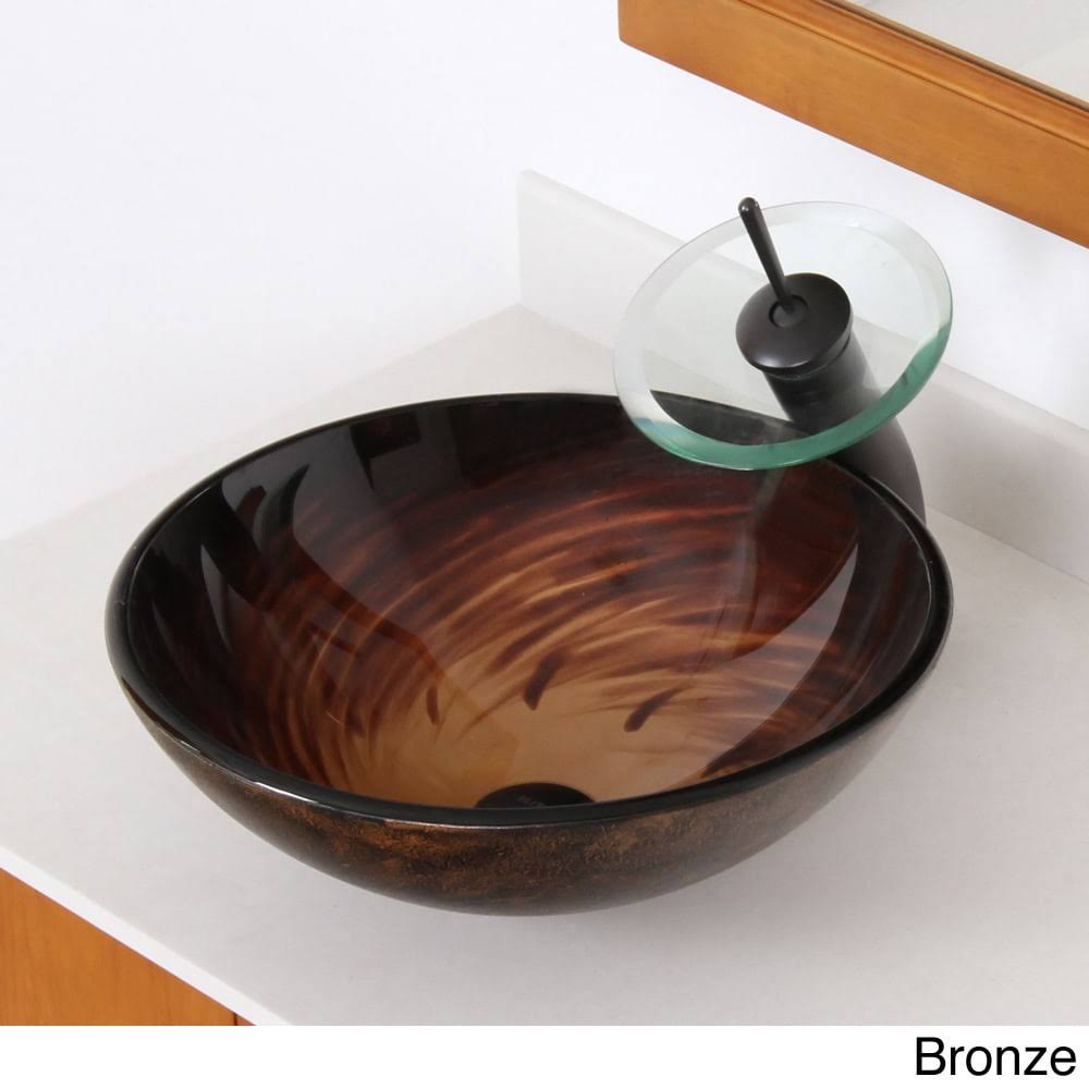 Brown Glass Vessel Sink and Waterfall Faucet O855818