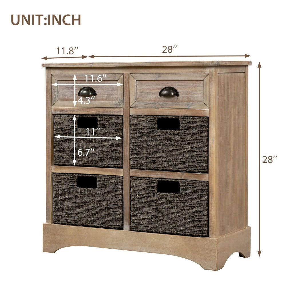 Rustic Storage Cabinet with 2 Drawers and 4 Fabric Basket N849955