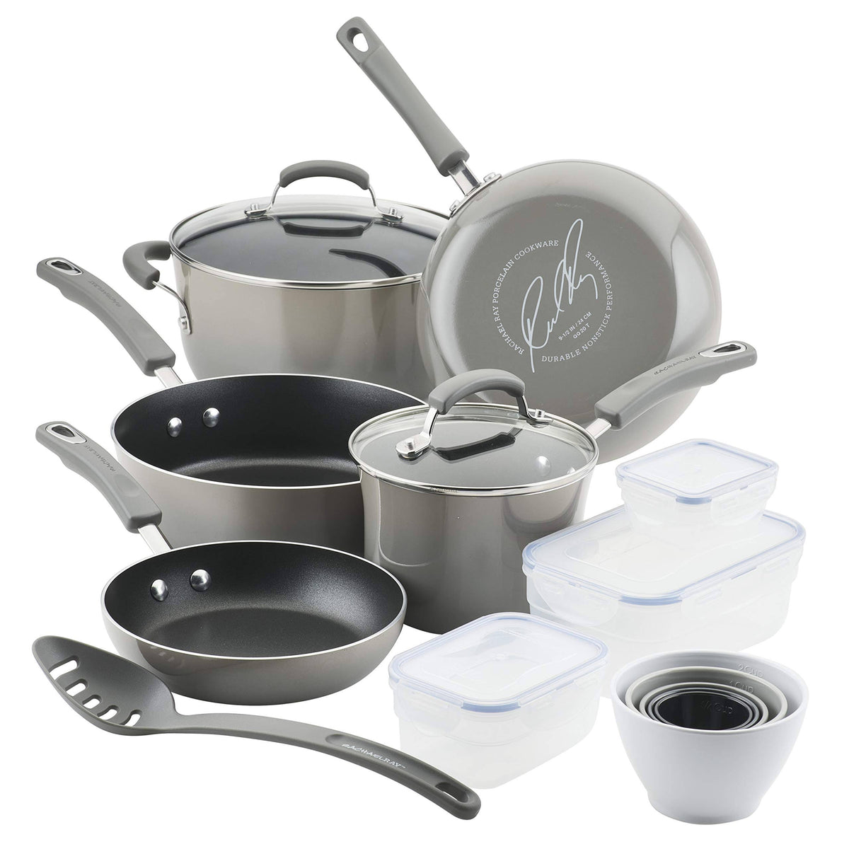 19-Piece Sea Salt Gray Nonstick Cookware Set with Containers L585456