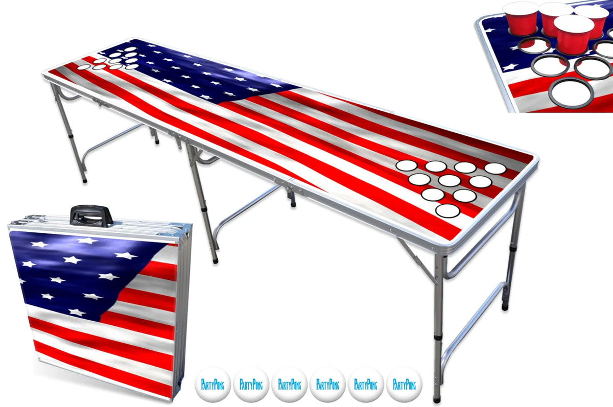 8-Foot Beer Pong Table with Cup Holes, LED Lights, Dry Erase Surface A76176