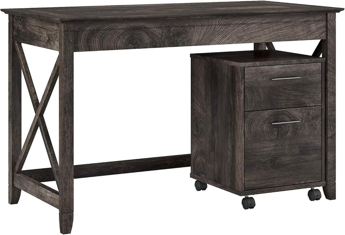 48W Pure White Shiplap Gray Writing Desk with 2 Drawer Mobile File Cabinet O411