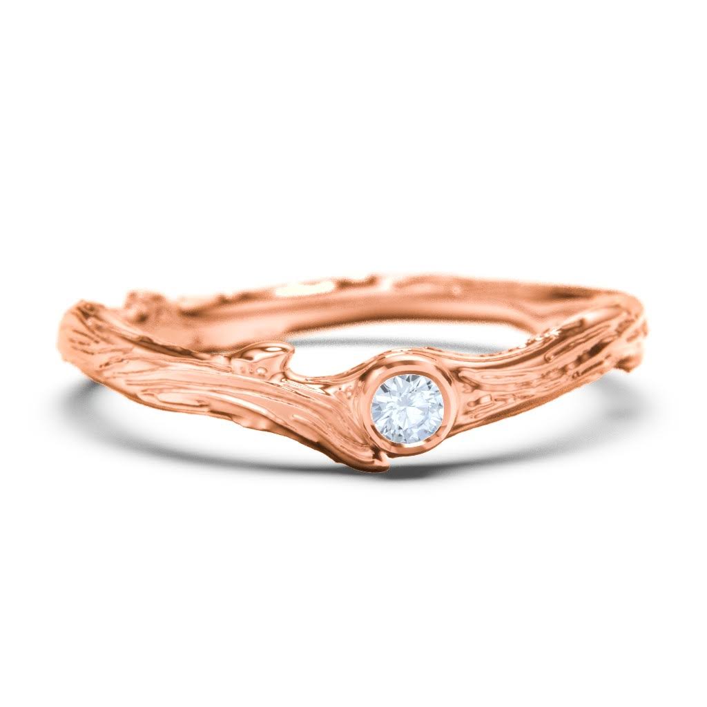 10k Rose Gold Organic Twig Band with Birthstone and Aquamarine Stone L34465