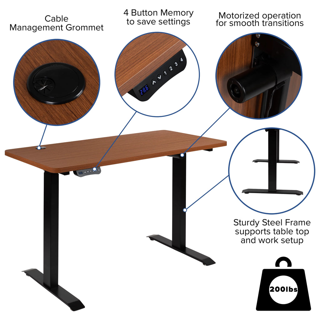 Electric Height Adjustable Standing Desk 48" Wide x 24" Deep Mahogany I988