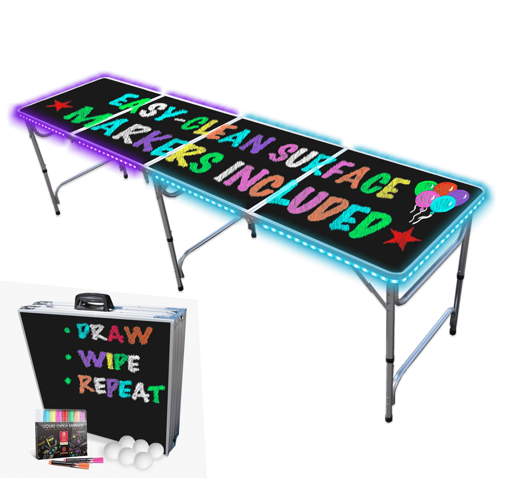 8-Foot Beer Pong Table with Cup Holes, LED Lights, Dry Erase Surface A76176