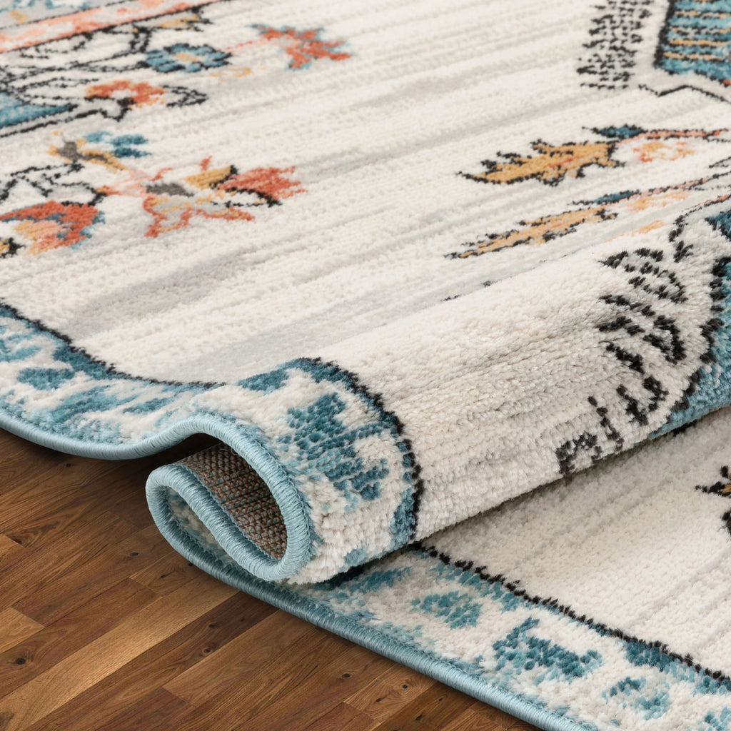 Blue Ivory Vintage Oriental Medallion Area Rug O564236