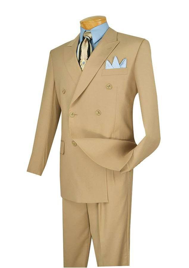 Beige Double Breasted Suit 2 Piece Regular Fit B86698