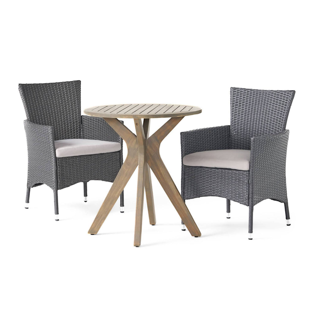 3 Piece Acacia Wood and Wicker Bistro Set A542