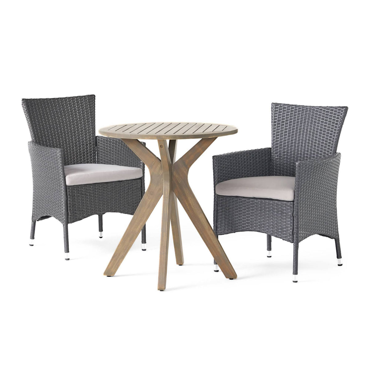 3 Piece Acacia Wood and Wicker Bistro Set A542