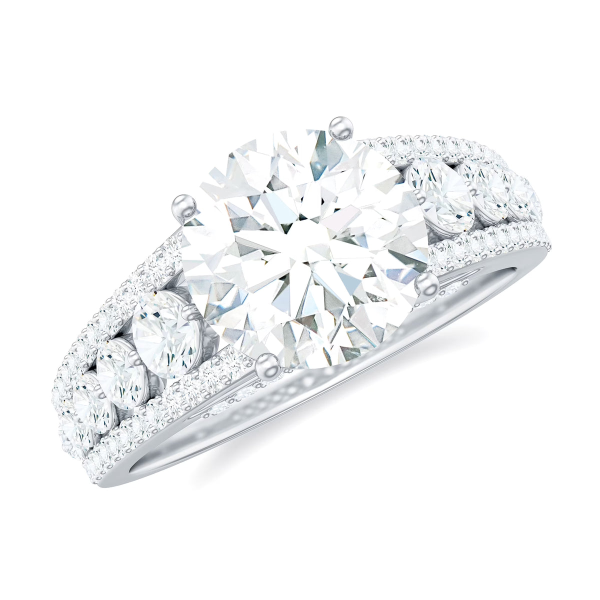 925 Sterling Silver Moissanite Solitaire Engagement Ring with Side Stones C63595